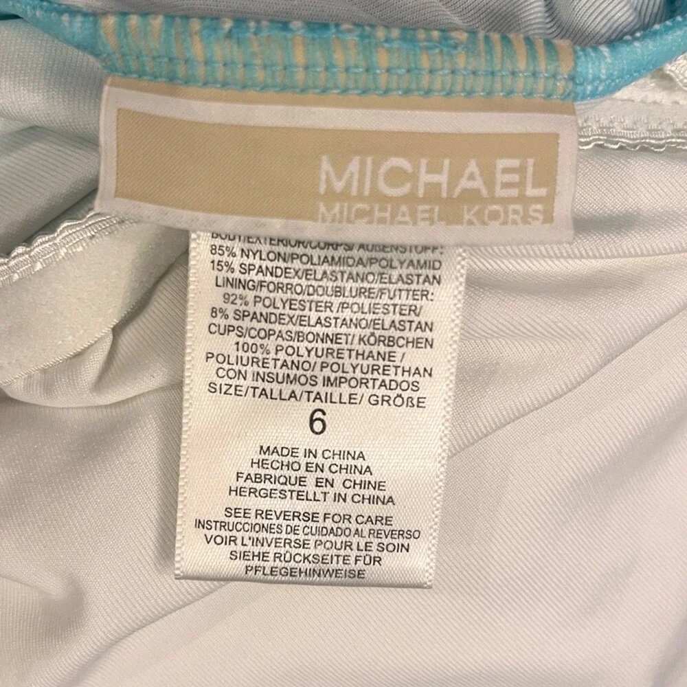Michael Kors One Shoulder One Piece Swimsuit Turquoise Blue Gold Logo‎ Sz 6